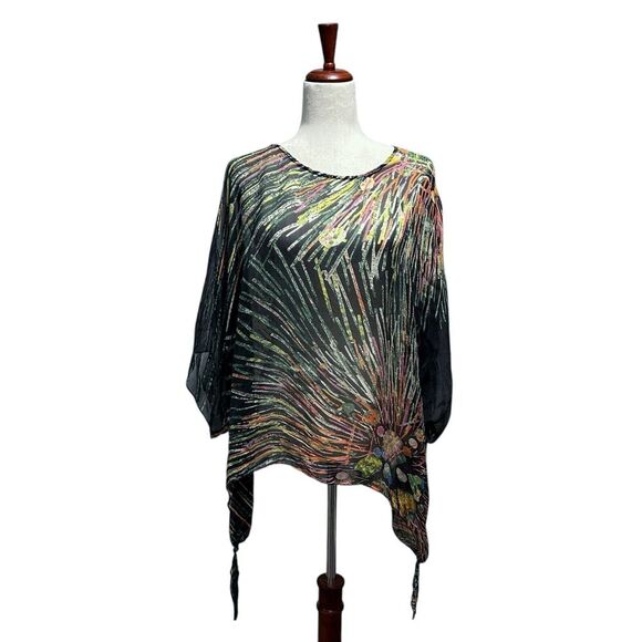 Cocoon House Silk Wearable Art Women's Large / XL Abstract Floral Fireworks - Picture 1 of 11